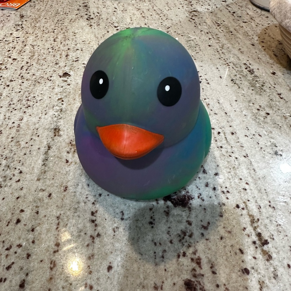 Purple & Green Plush Rubber Duck Toy with Orange Beak